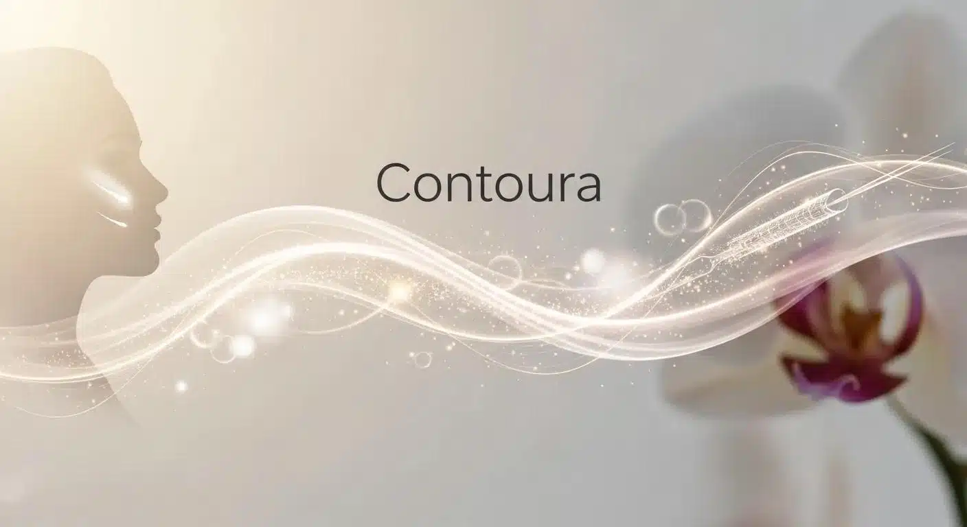 Contoura Medical brand artwork with a soft light wave, facial silhouette and white orchid