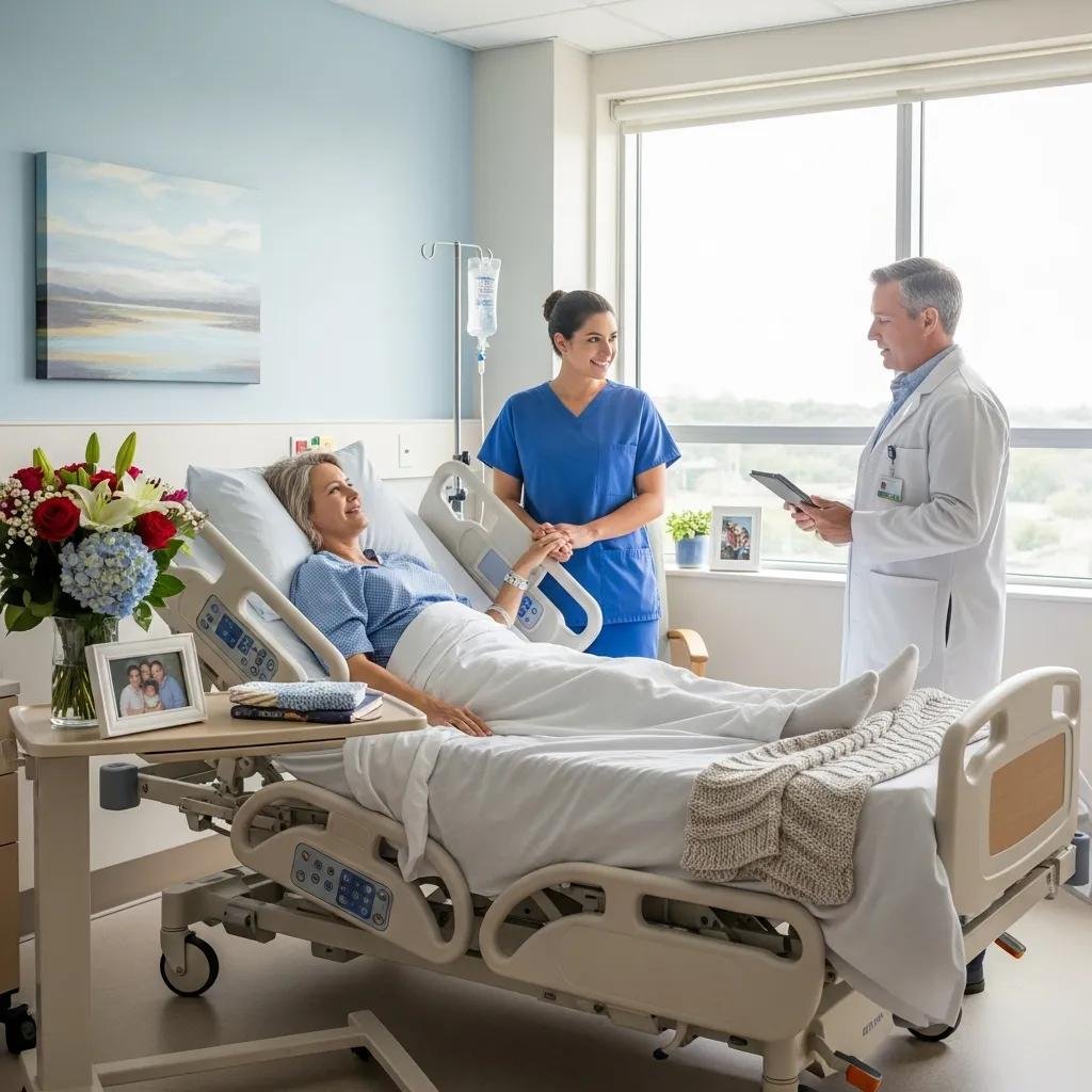 Patient recovering in a comfortable hospital room after lipoedema surgery